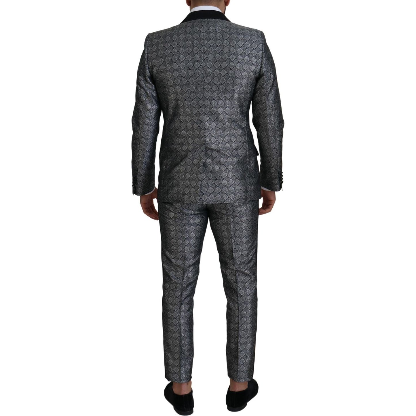 Elegant Silver Patterned Slim Fit Suit