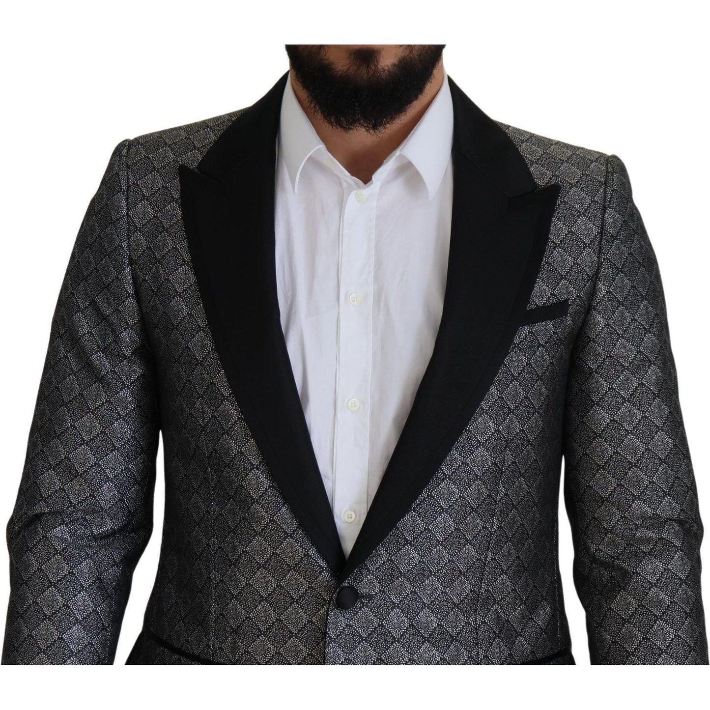 Elegant Silver Patterned Slim Fit Suit