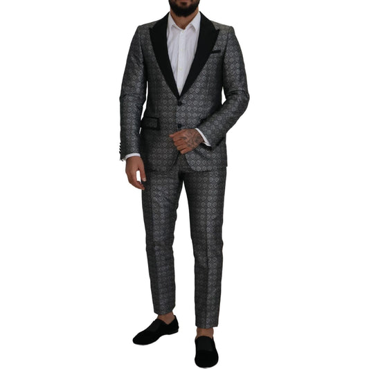 Elegant Silver Patterned Slim Fit Suit Dolce & Gabbana