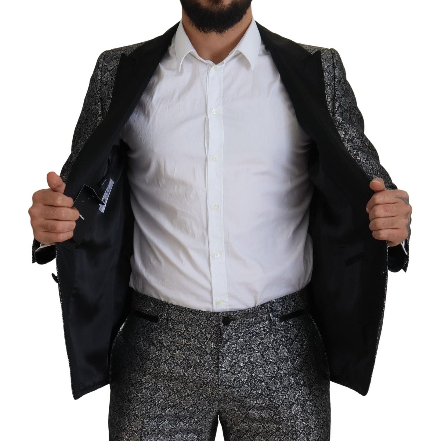 Elegant Silver Patterned Slim Fit Suit