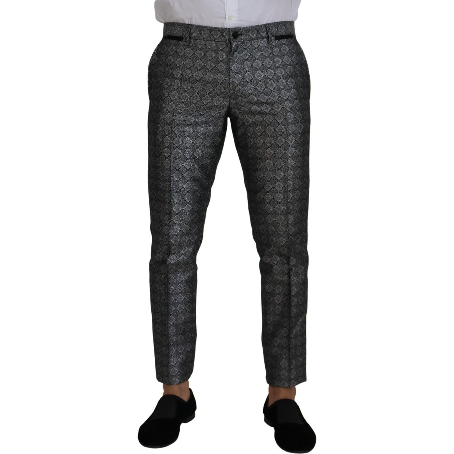 Elegant Silver Patterned Slim Fit Suit