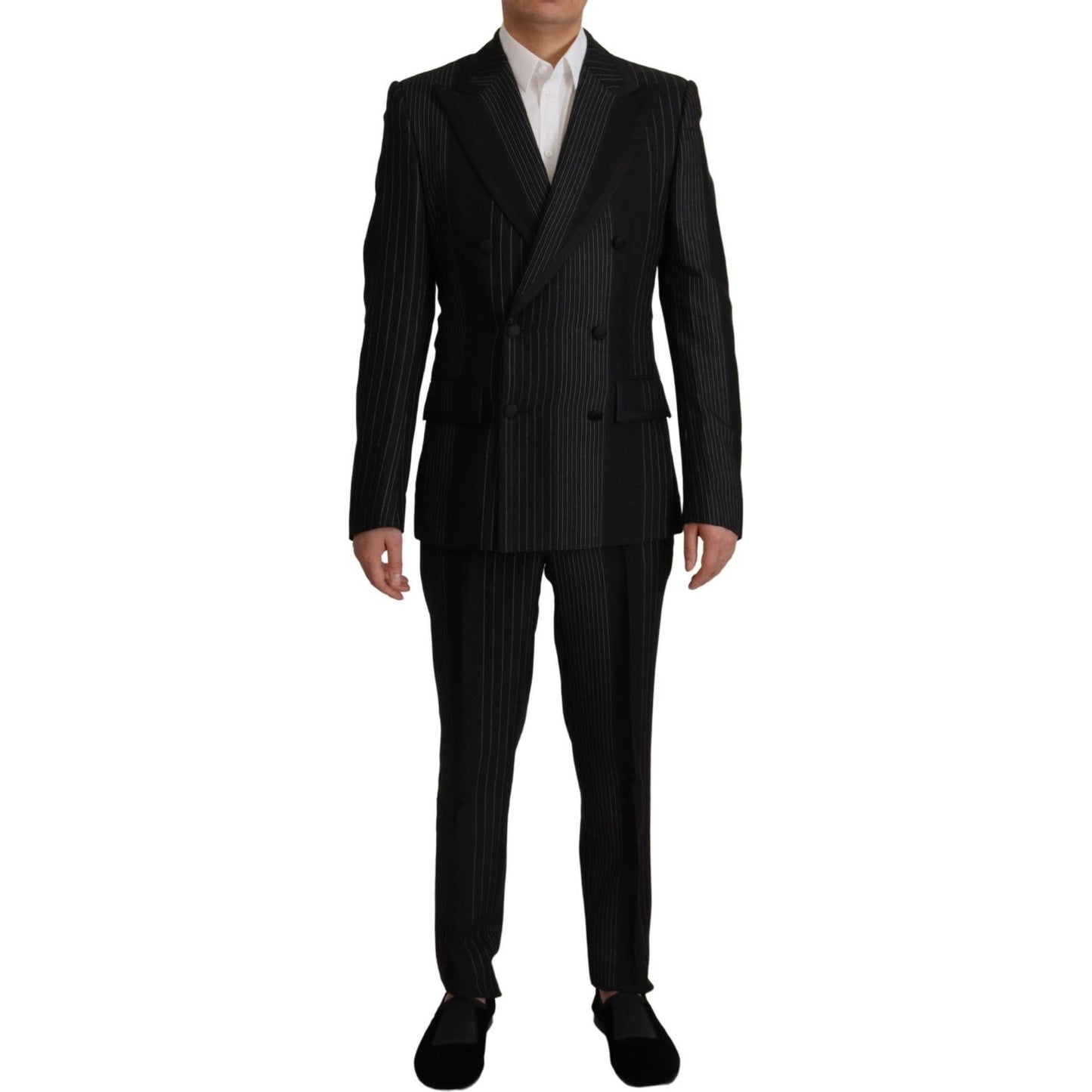 Elegant Black Striped Slim Fit Two-Piece Suit