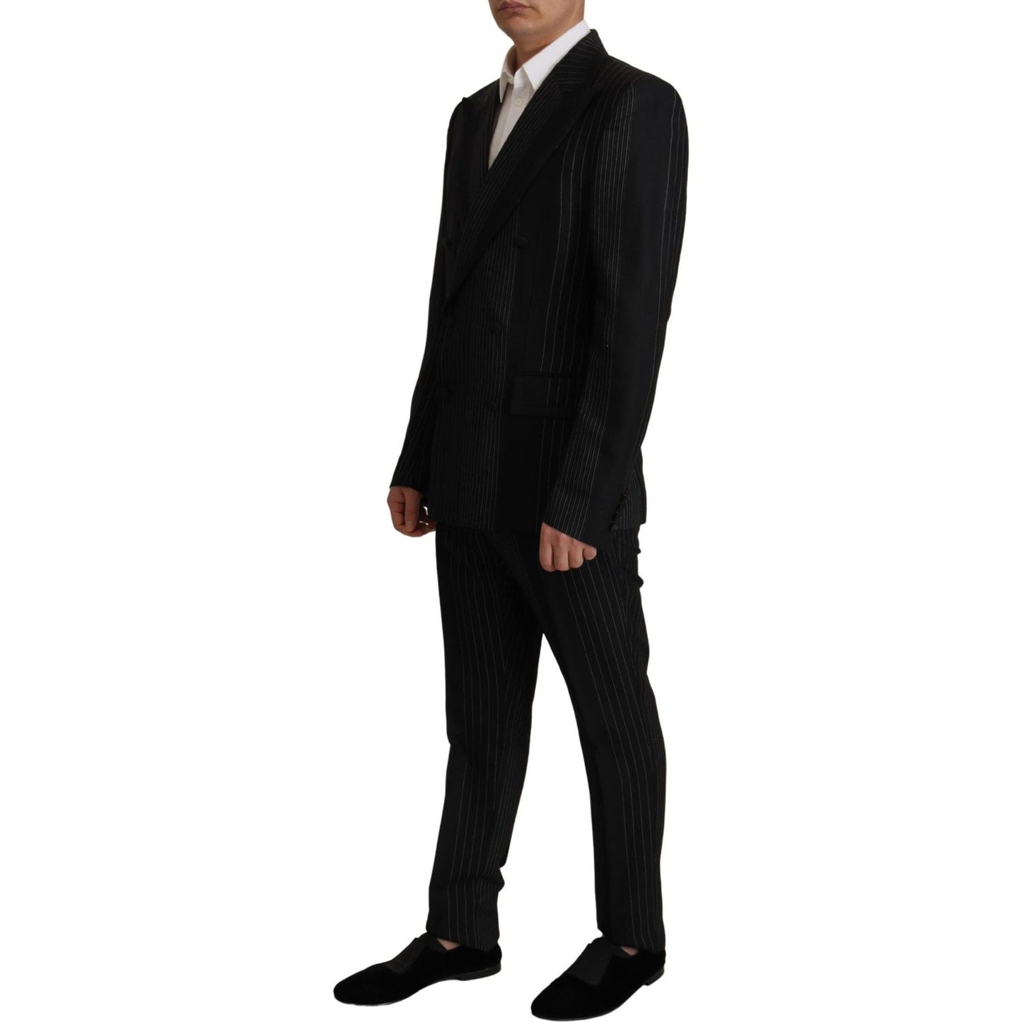 Elegant Black Striped Slim Fit Two-Piece Suit