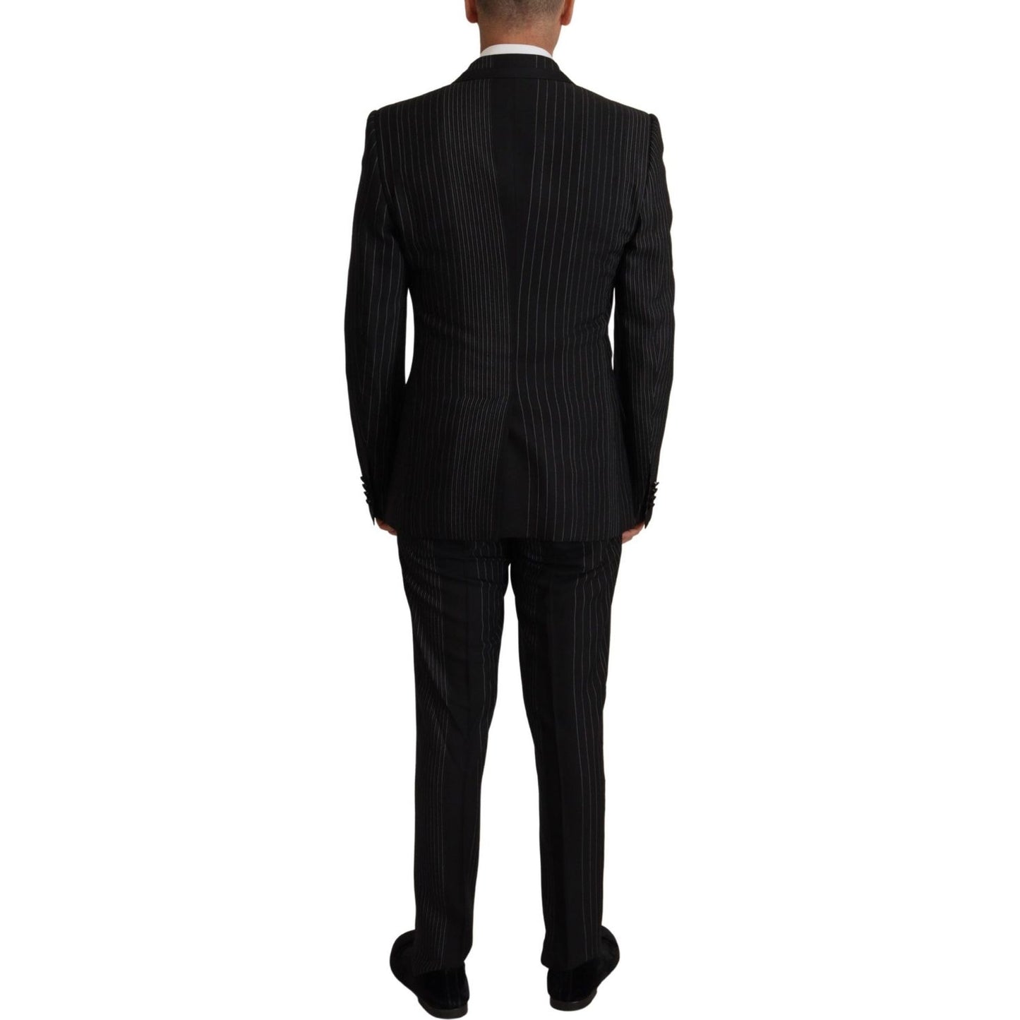 Elegant Black Striped Slim Fit Two-Piece Suit