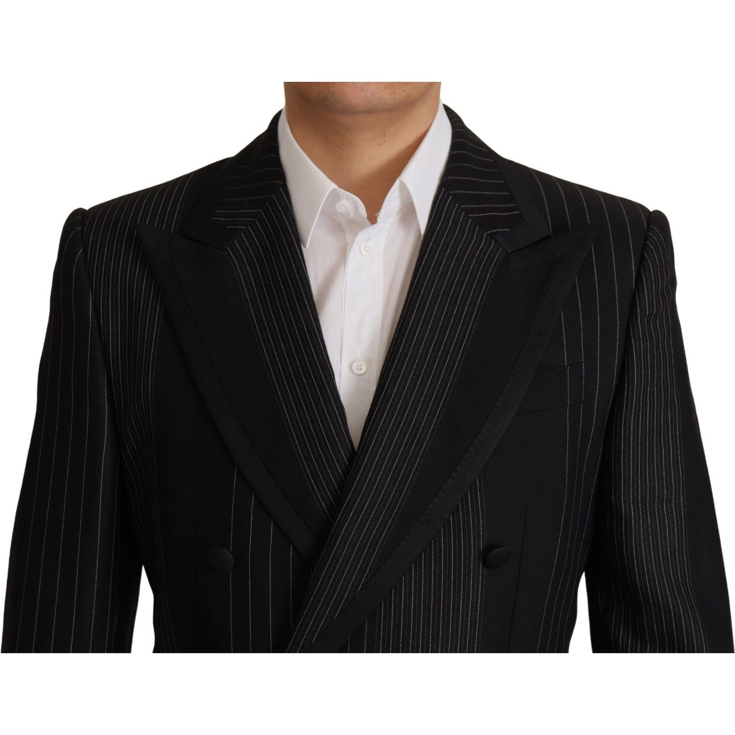 Elegant Black Striped Slim Fit Two-Piece Suit