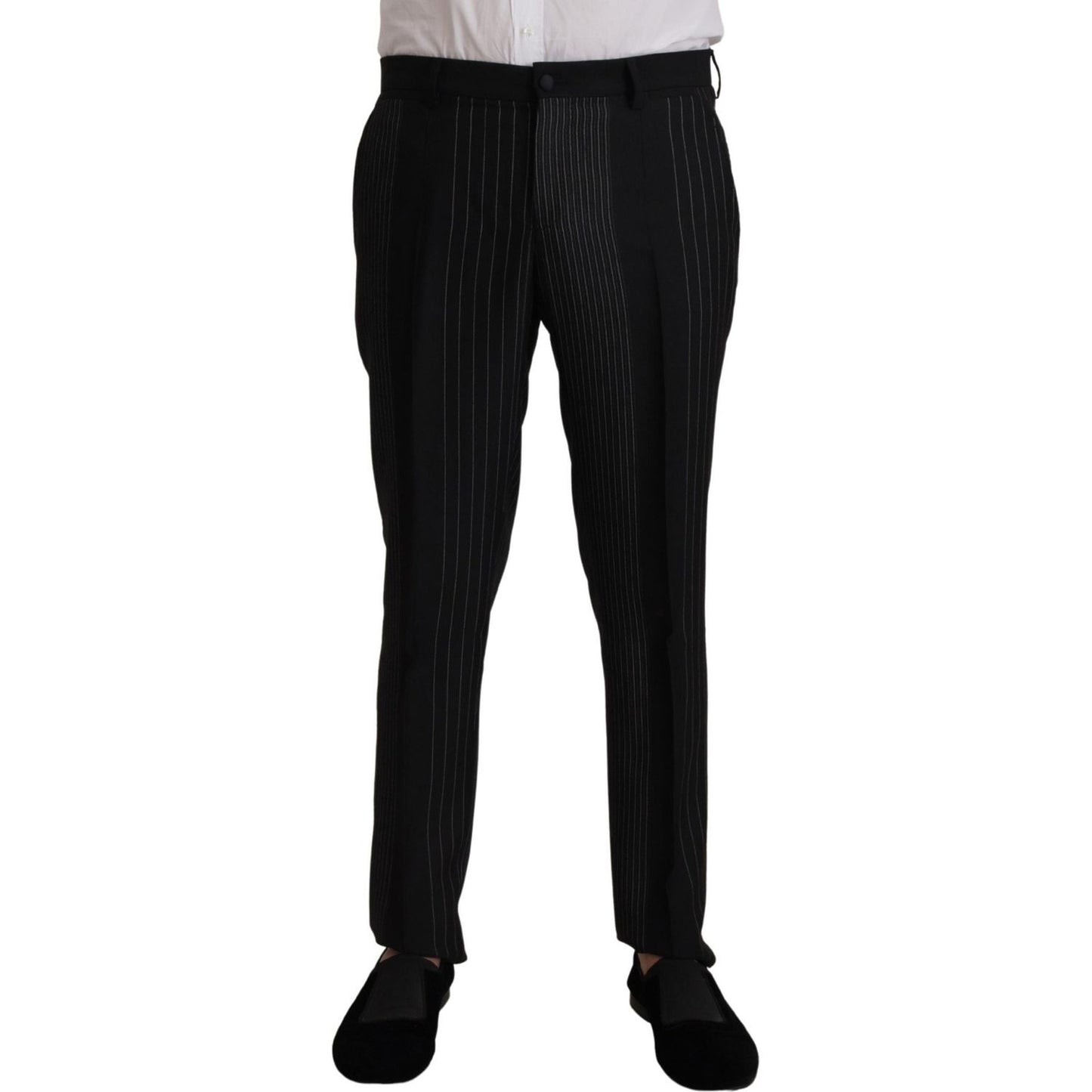 Elegant Black Striped Slim Fit Two-Piece Suit