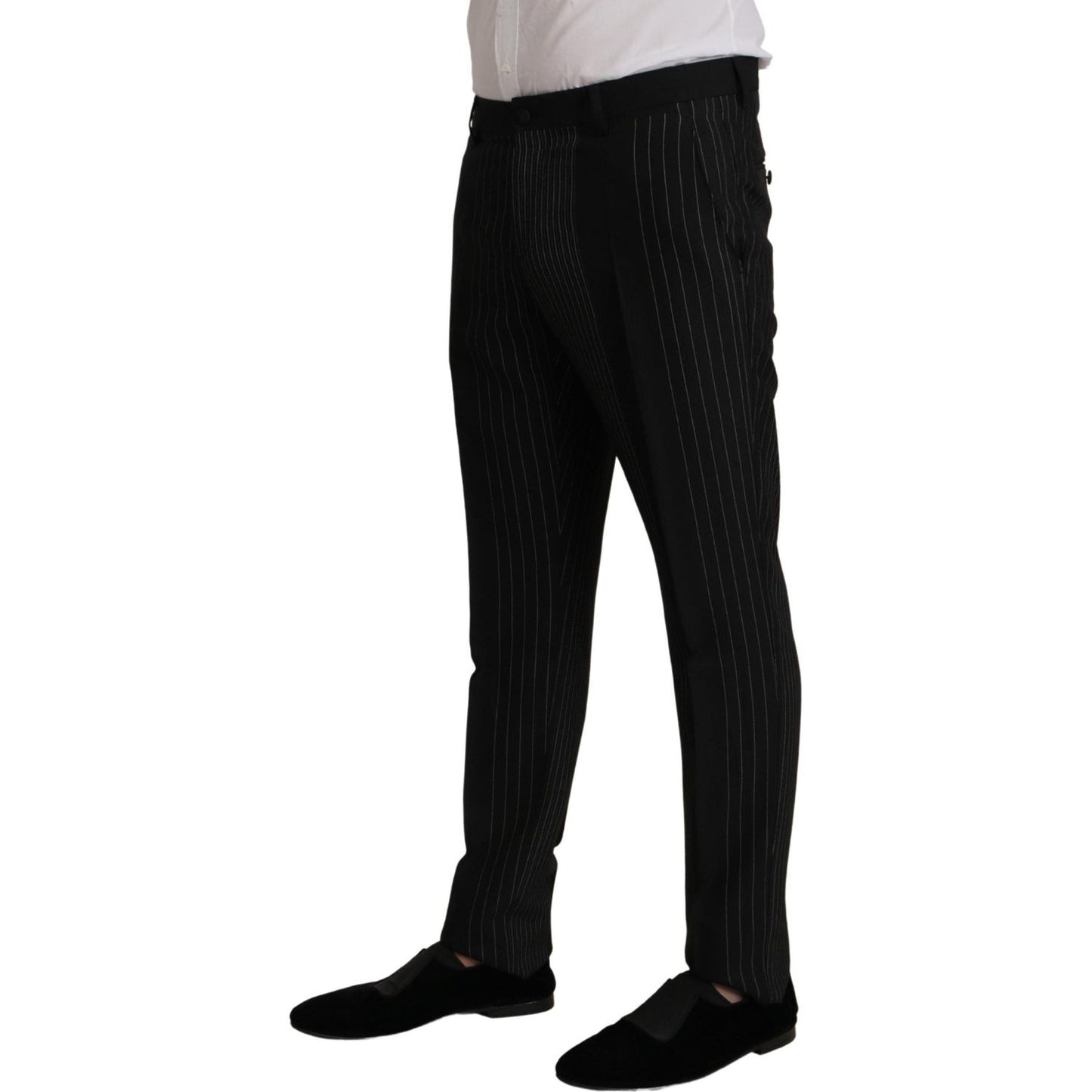 Elegant Black Striped Slim Fit Two-Piece Suit