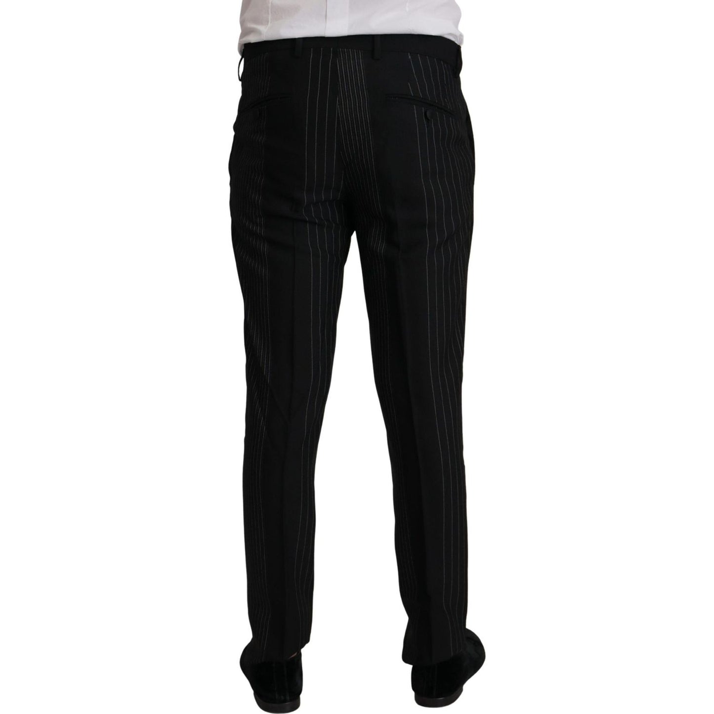 Elegant Black Striped Slim Fit Two-Piece Suit