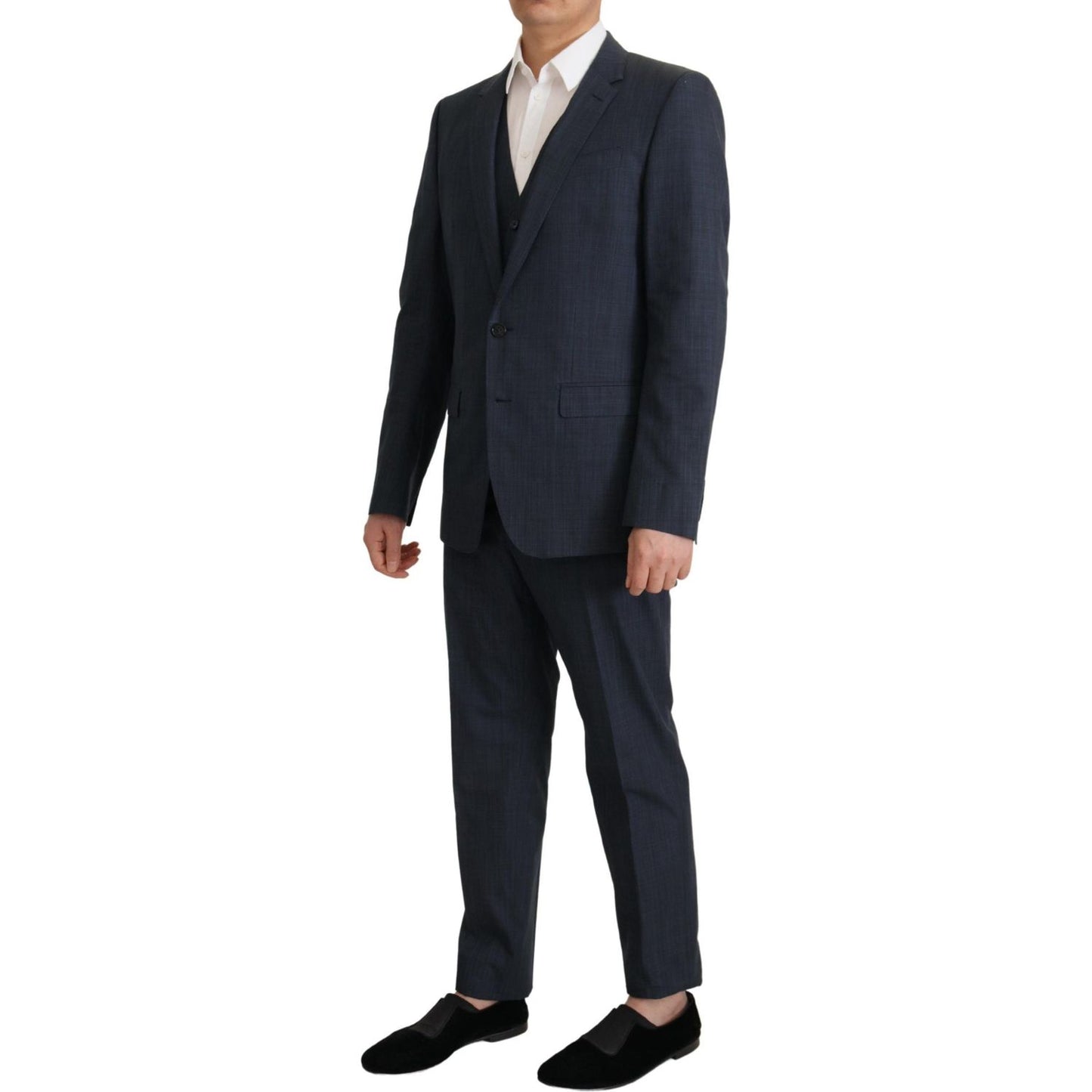 Elegant Dark Blue Cotton Three Piece Martini Suit