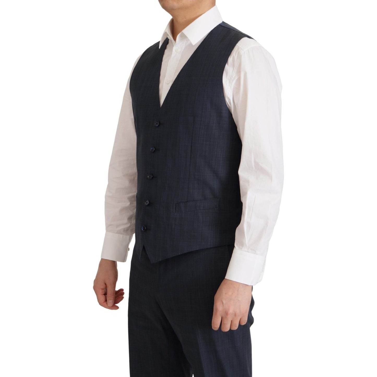 Elegant Dark Blue Cotton Three Piece Martini Suit