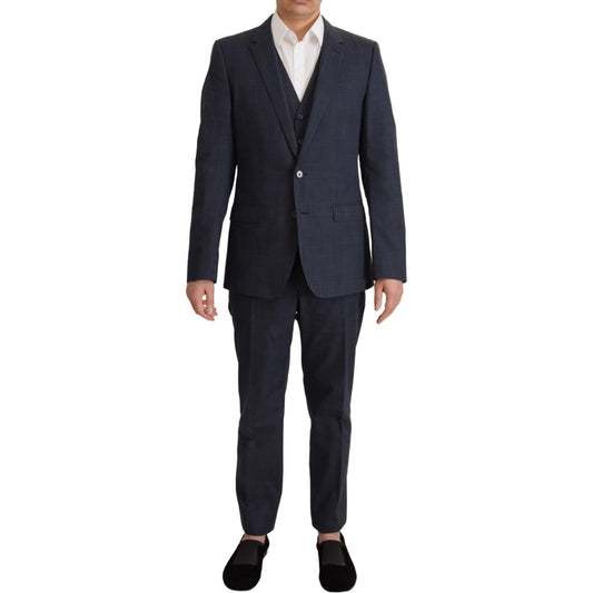 Elegant Dark Blue Cotton Three Piece Martini Suit