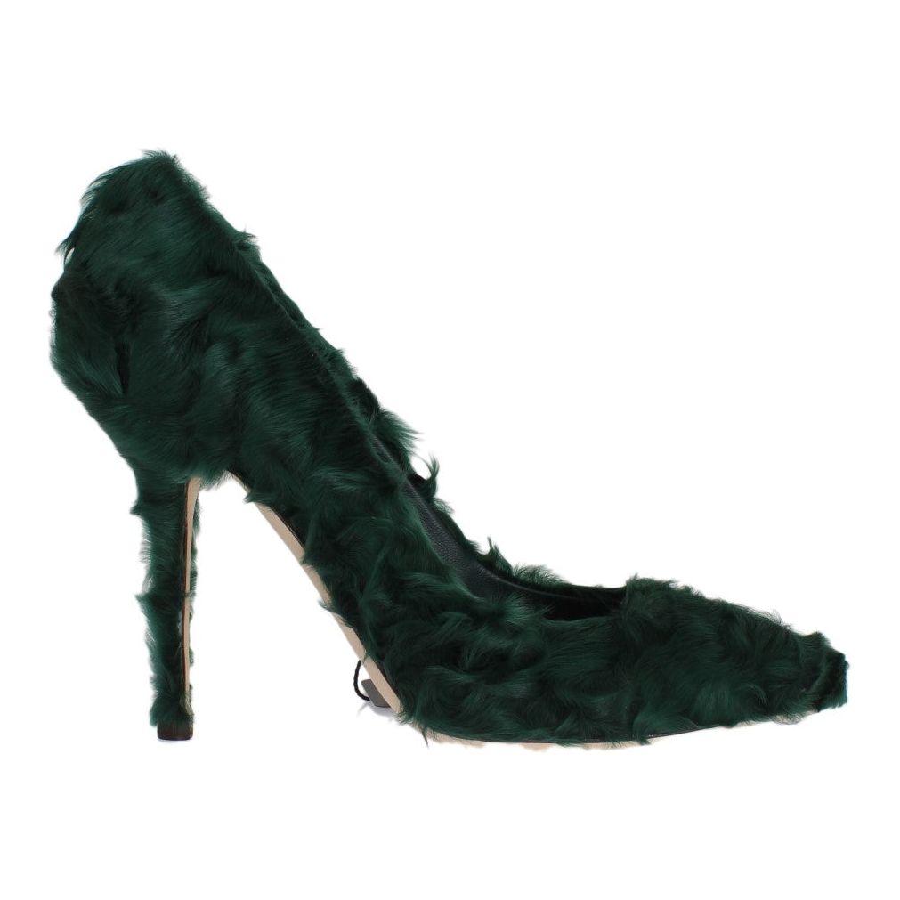 Elegant Green Xiangao Fur Leather Pumps