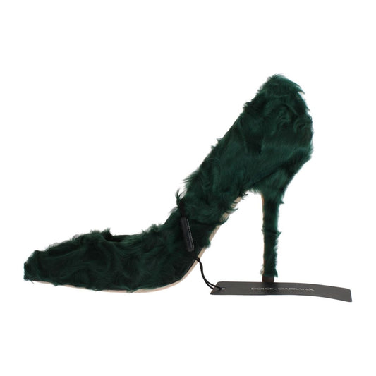 Elegant Green Xiangao Fur Leather Pumps