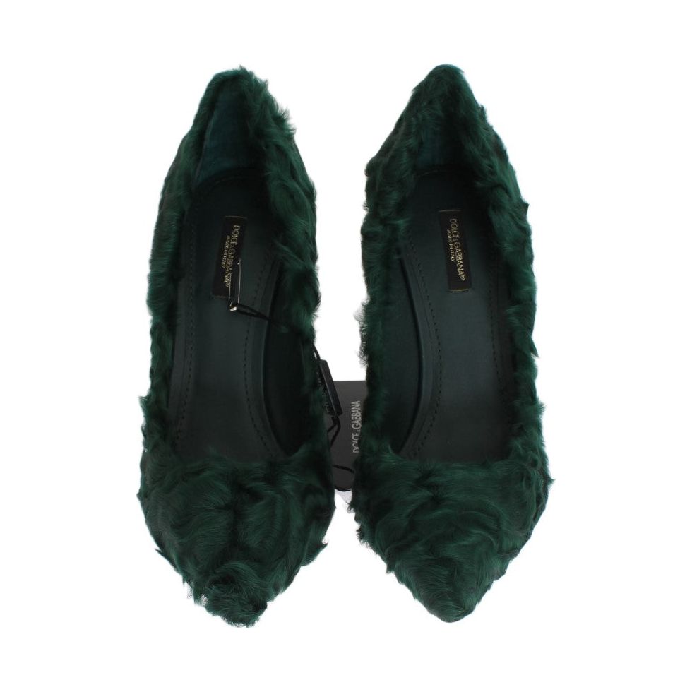 Elegant Green Xiangao Fur Leather Pumps