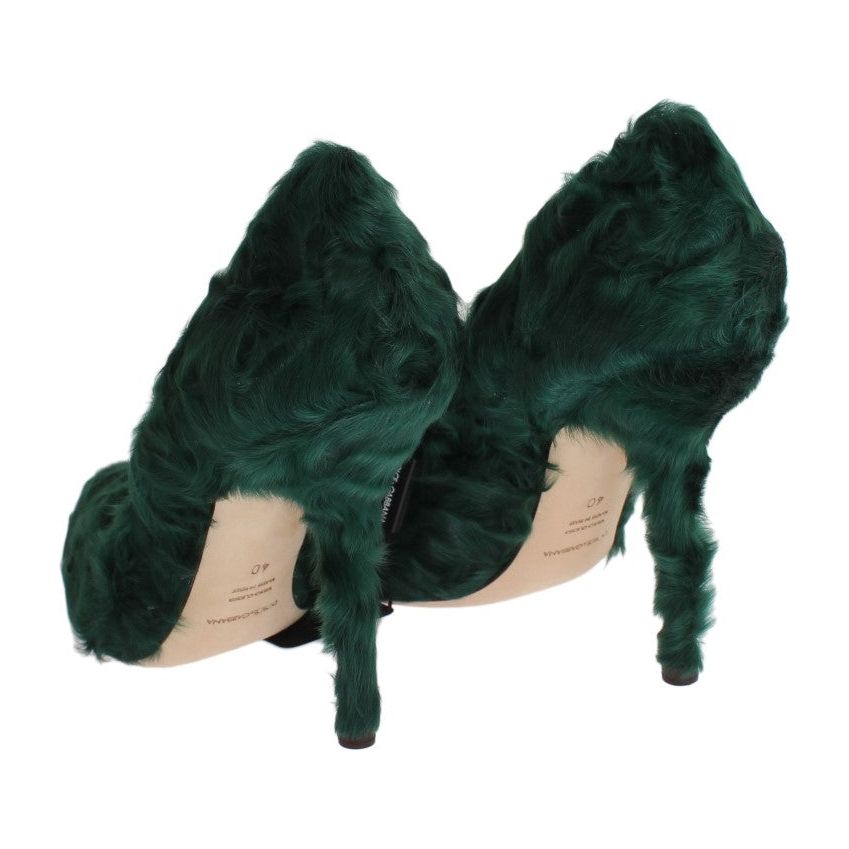 Elegant Green Xiangao Fur Leather Pumps