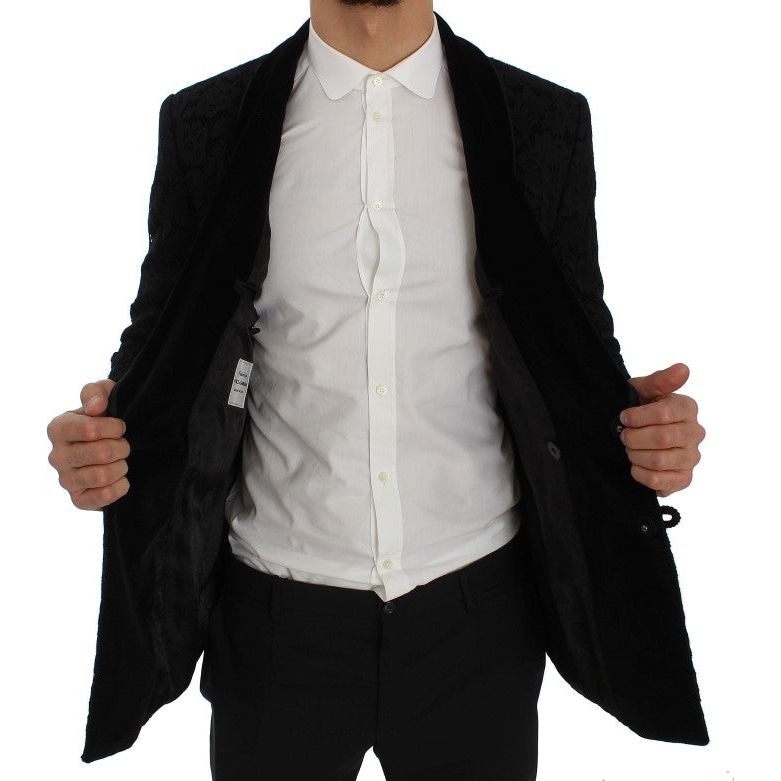 Elegant Slim Fit Black Silk-Blend Blazer