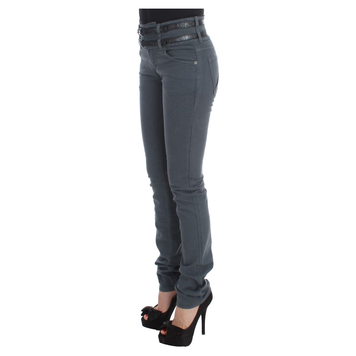John Galliano Sleek Slim Fit Italian Jeans in Chic Blue Jeans & Pants blue-cotton-blend-slim-fit-high-waist-jeans