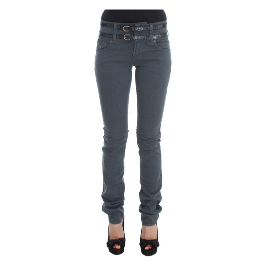 John Galliano Sleek Slim Fit Italian Jeans in Chic Blue Jeans & Pants blue-cotton-blend-slim-fit-high-waist-jeans