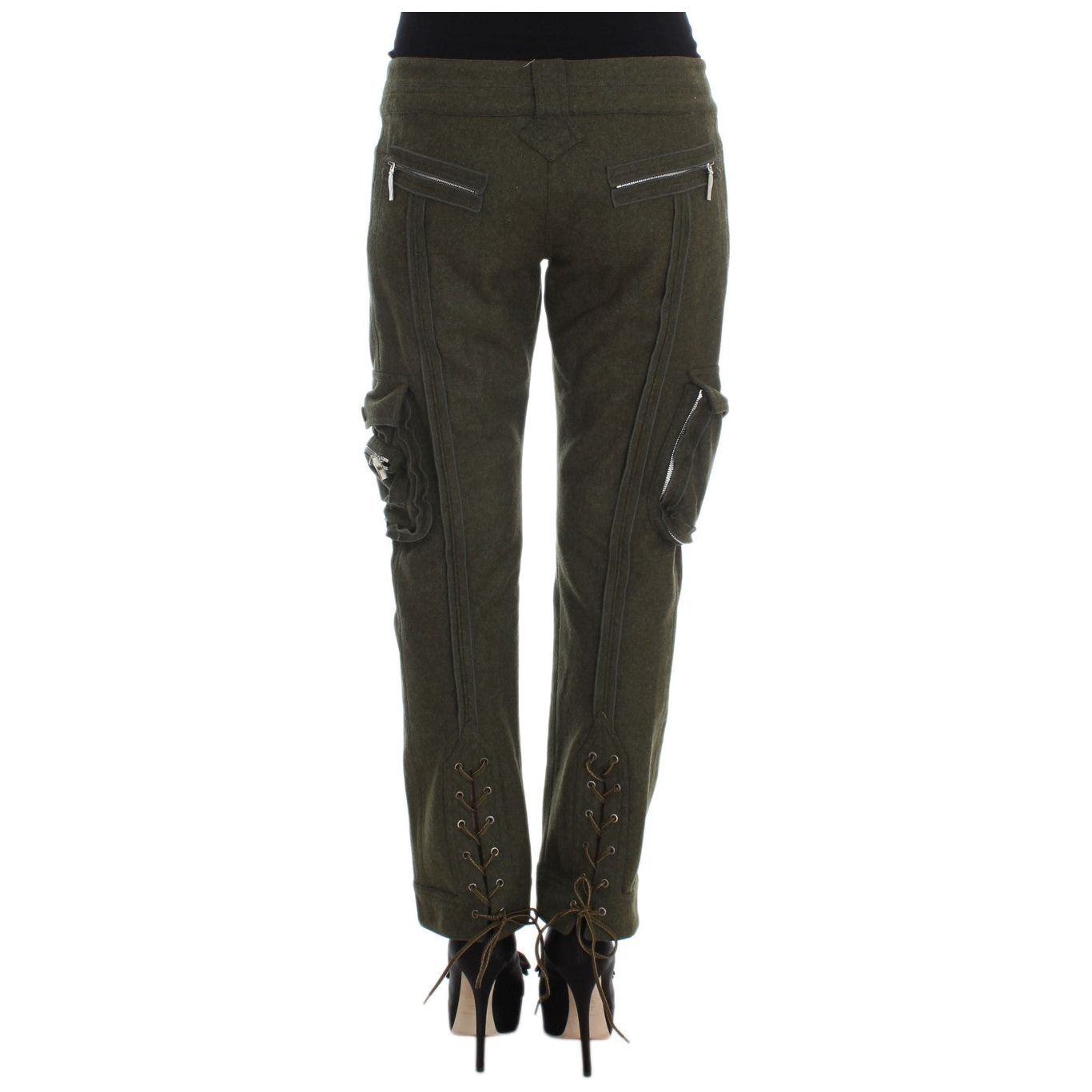 Ermanno Scervino Chic Green Cargo Pants for Effortless Style green-wool-blend-loose-fit-cargo-pants