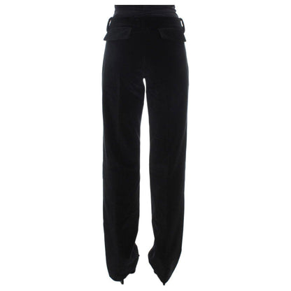 Ermanno Scervino Black Velvet Cotton Straight Legs Pants