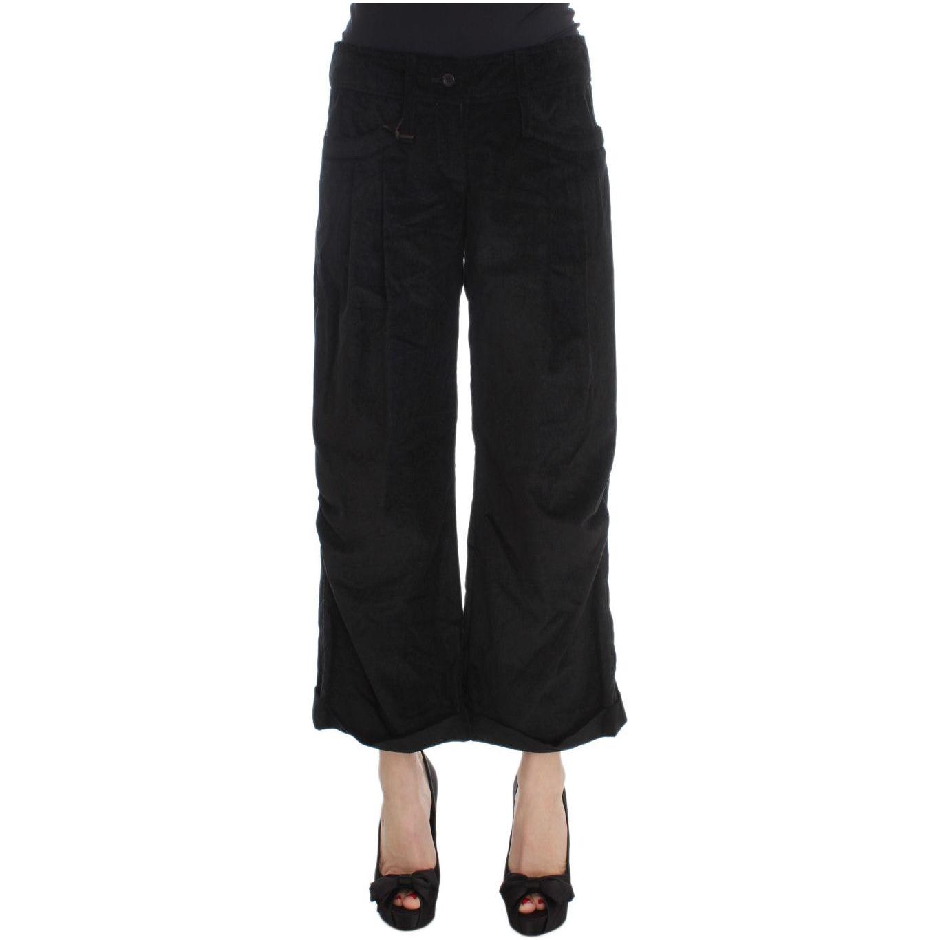 Ermanno Scervino Black Velvet Cotton Capri Bootcut Pants Jeans & Pants