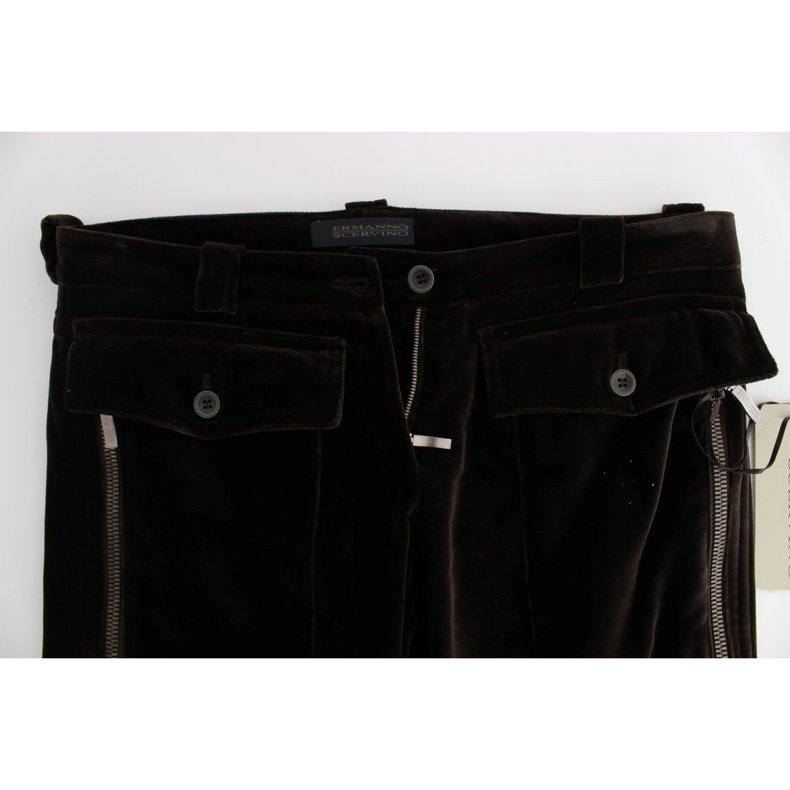 Ermanno Scervino Slim Fit Italian Cotton Pants brown-cotton-velvet-zippers-slim-fit-pants