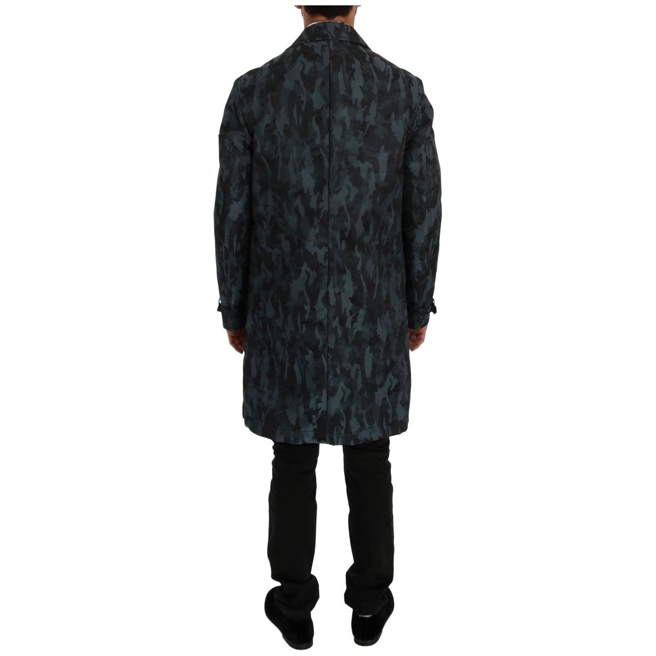 Dolce & Gabbana Blue Camouflage Trench Coat Elegance Coats & Jackets blue-camouflage-trench-trench
