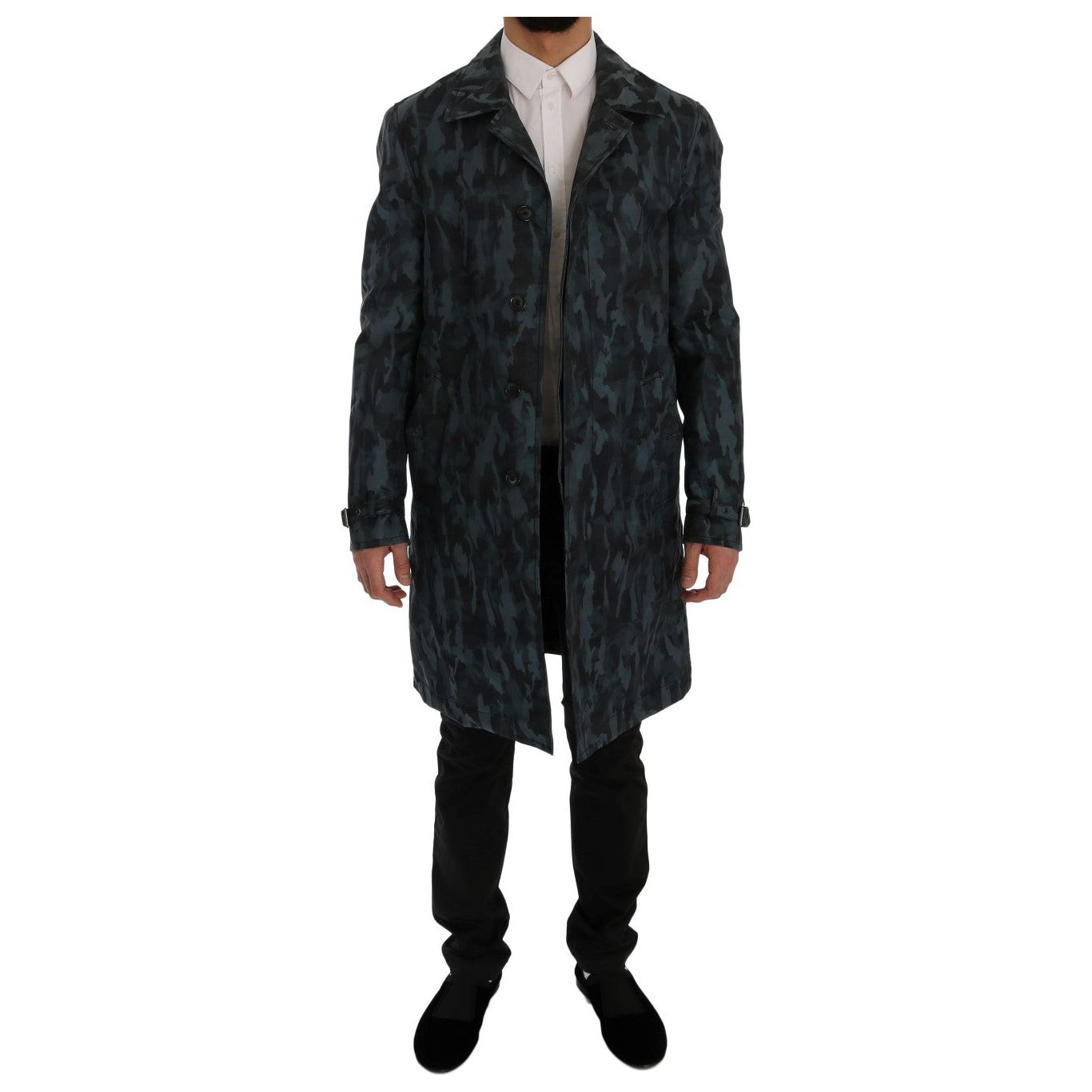 Dolce & Gabbana Blue Camouflage Trench Coat Elegance Coats & Jackets blue-camouflage-trench-trench