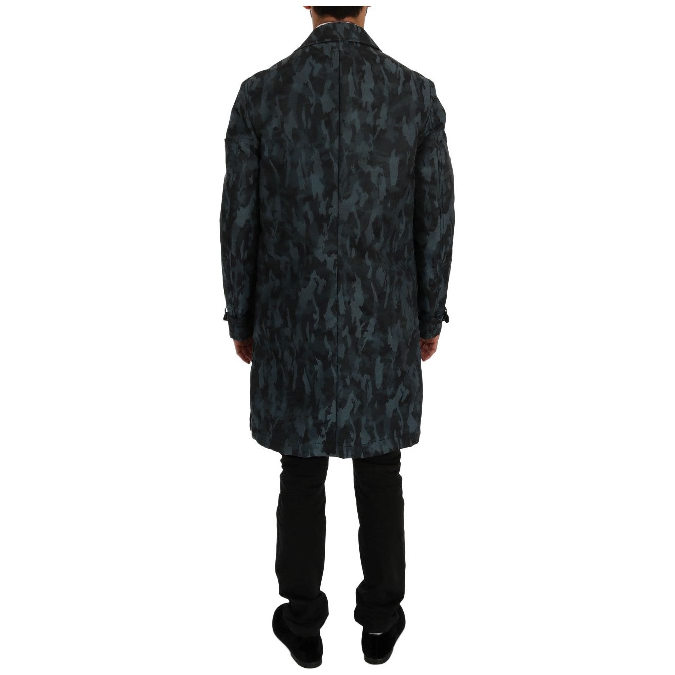 Blue Camouflage Trench Coat Elegance