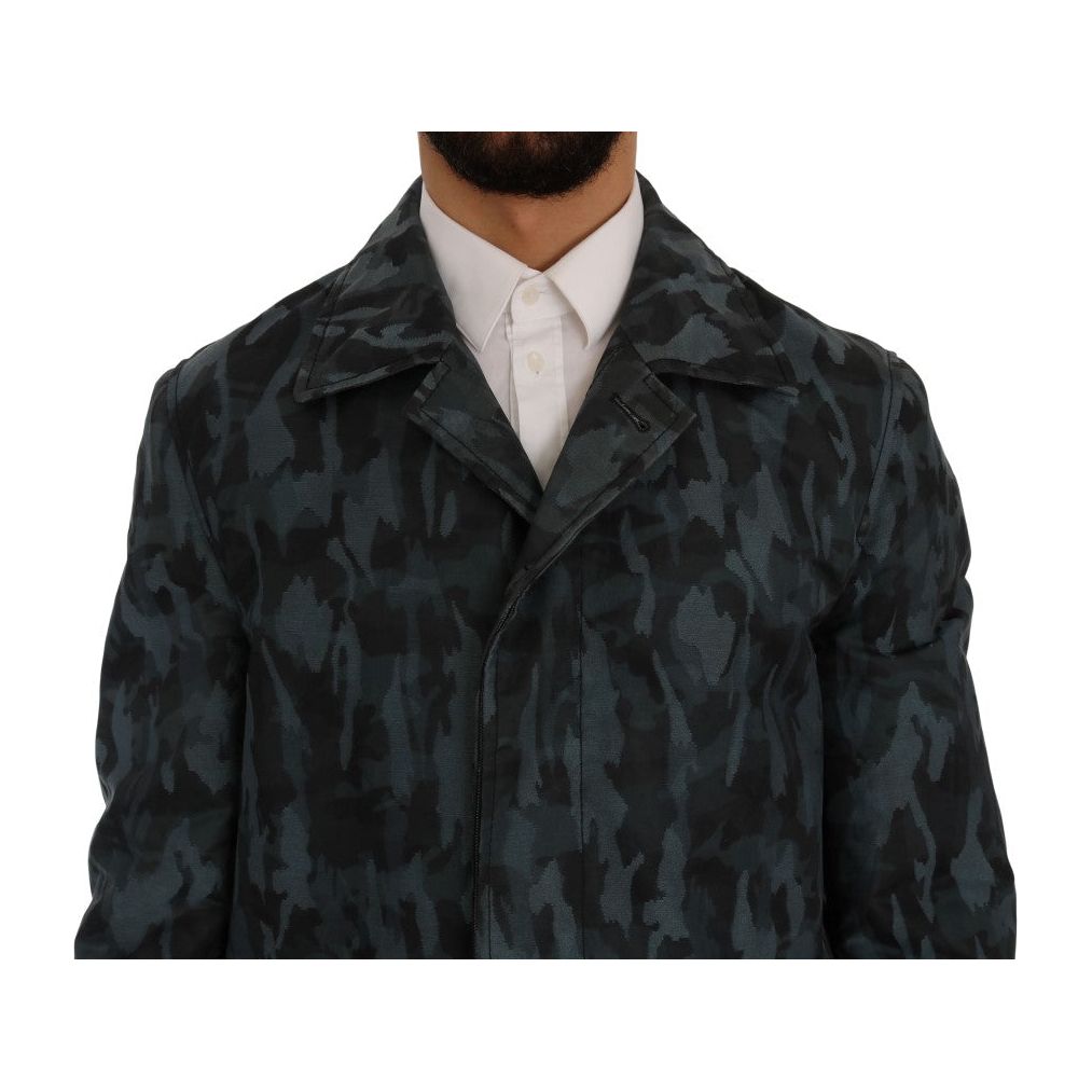 Blue Camouflage Trench Coat Elegance