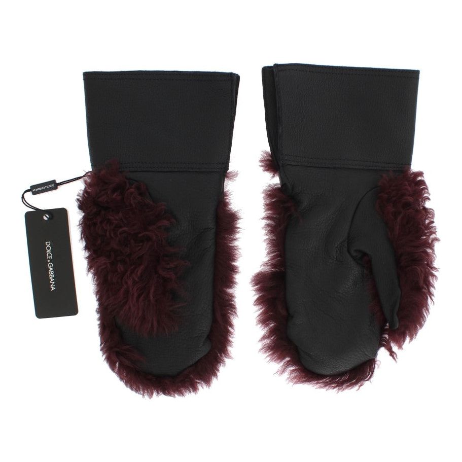 Dolce & Gabbana Elegant Black & Bordeaux Leather Gloves black-leather-bordeaux-shearling-gloves