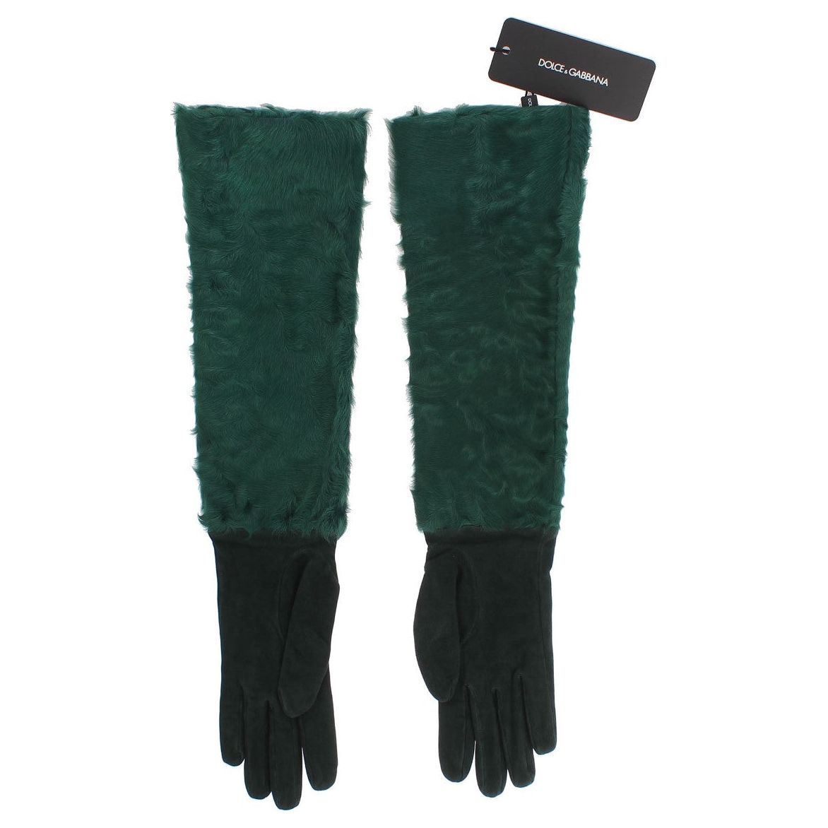 Dolce & Gabbana Elegant Elbow-Length Leather Gloves green-leather-xiangao-fur-elbow-gloves