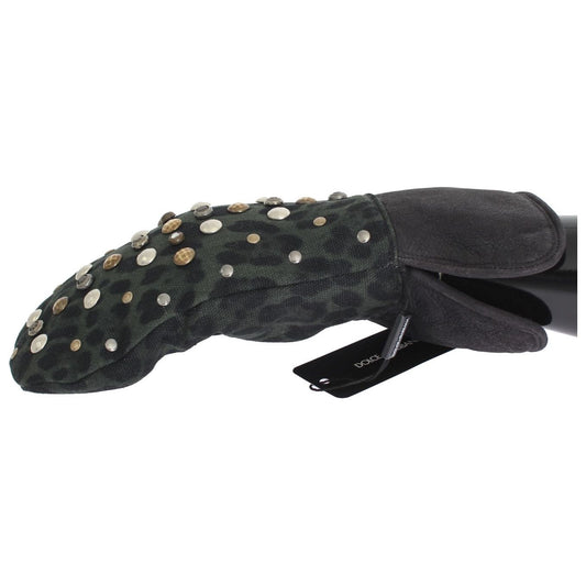 Elegant Studded Gray Wool Shearling Gloves