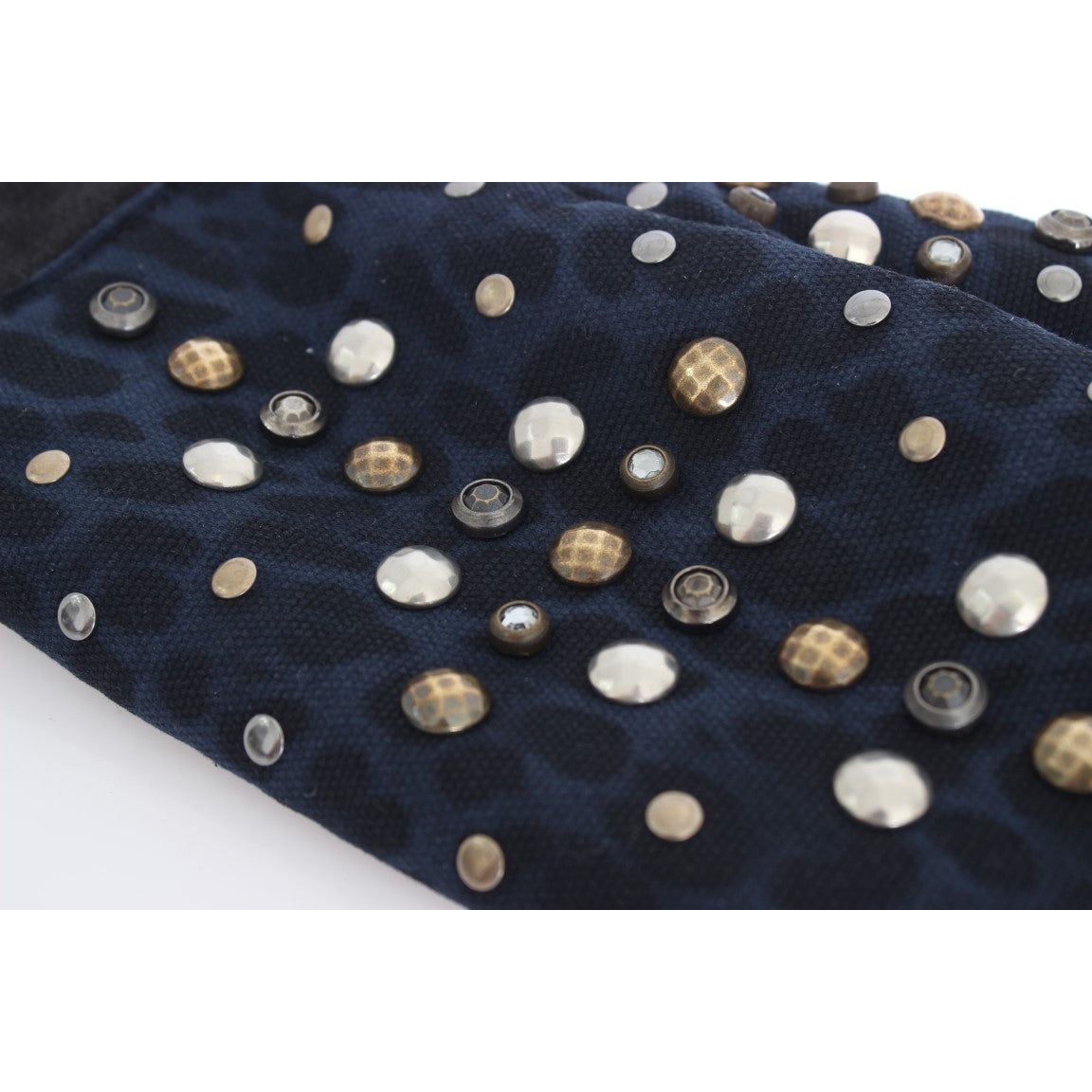 Dolce & Gabbana Chic Gray Wool & Shearling Gloves with Studded Details gray-wool-shearling-studded-blue-leopard-gloves