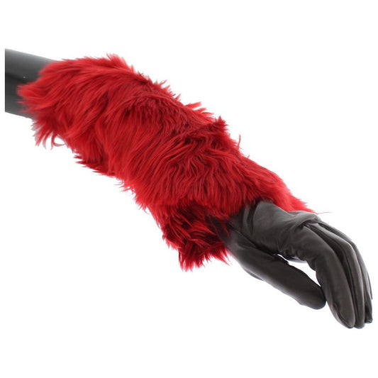 Elegant Red Leather Elbow Long Gloves