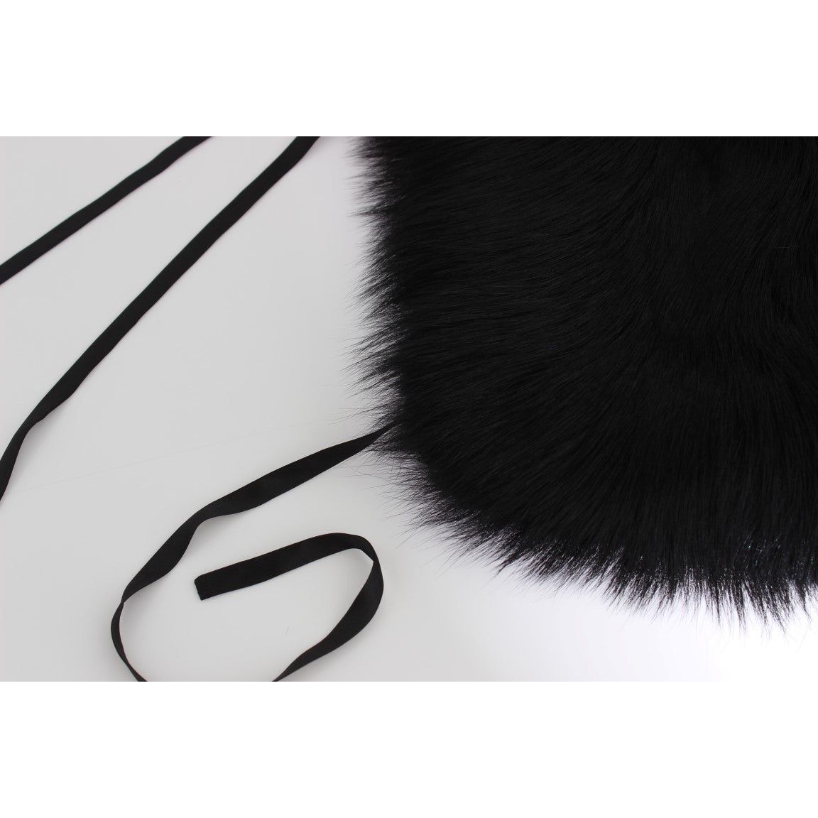 Dolce & Gabbana Elegant Black Fox Fur Silk Shoulder Wrap Fur Wrap Scarves black-fox-fur-shoulder-wrap-cover-collar-scarf