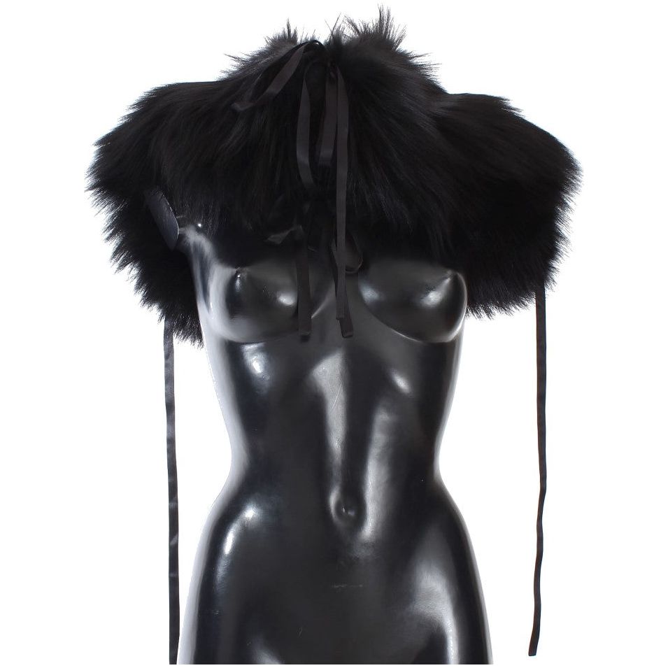 Elegant Black Fox Fur Silk Shoulder Wrap