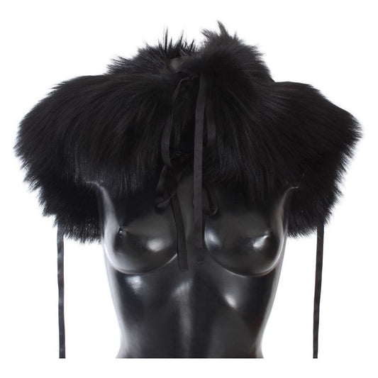 Elegant Black Fox Fur Silk Shoulder Wrap