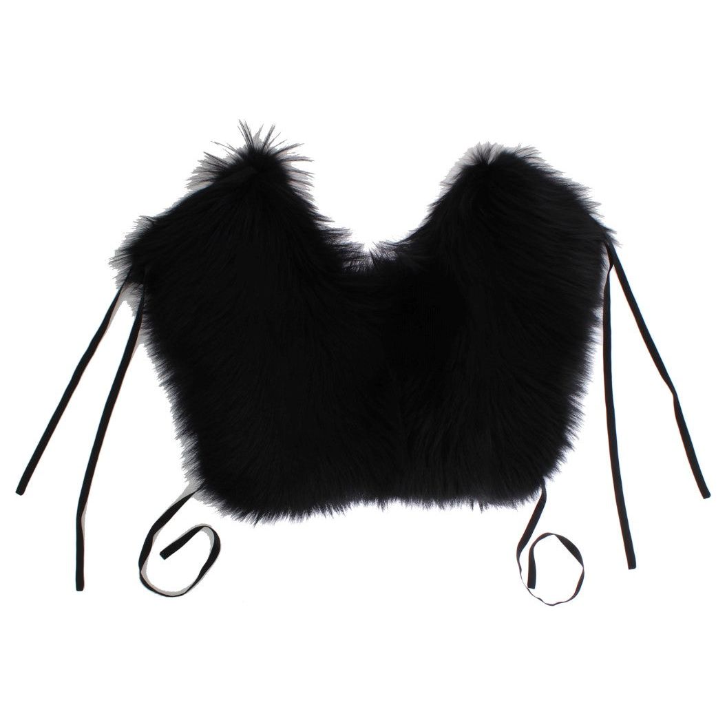 Elegant Black Fox Fur Silk Shoulder Wrap