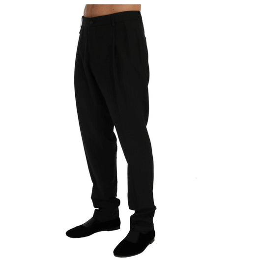 Dolce & Gabbana Elegant Black Striped Straight Fit Dress Pants black-striped-wool-stretch-pants