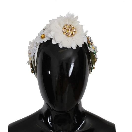 Dolce & Gabbana Sunflower Crystal Luxury Headband yellow-white-sunflower-crystal-floral-headband
