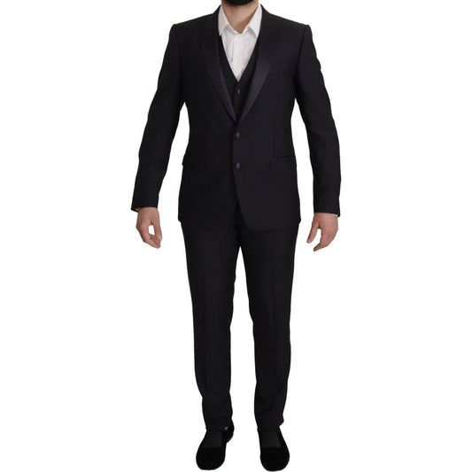 Elegant Black Three-Piece Wool Blend Suit