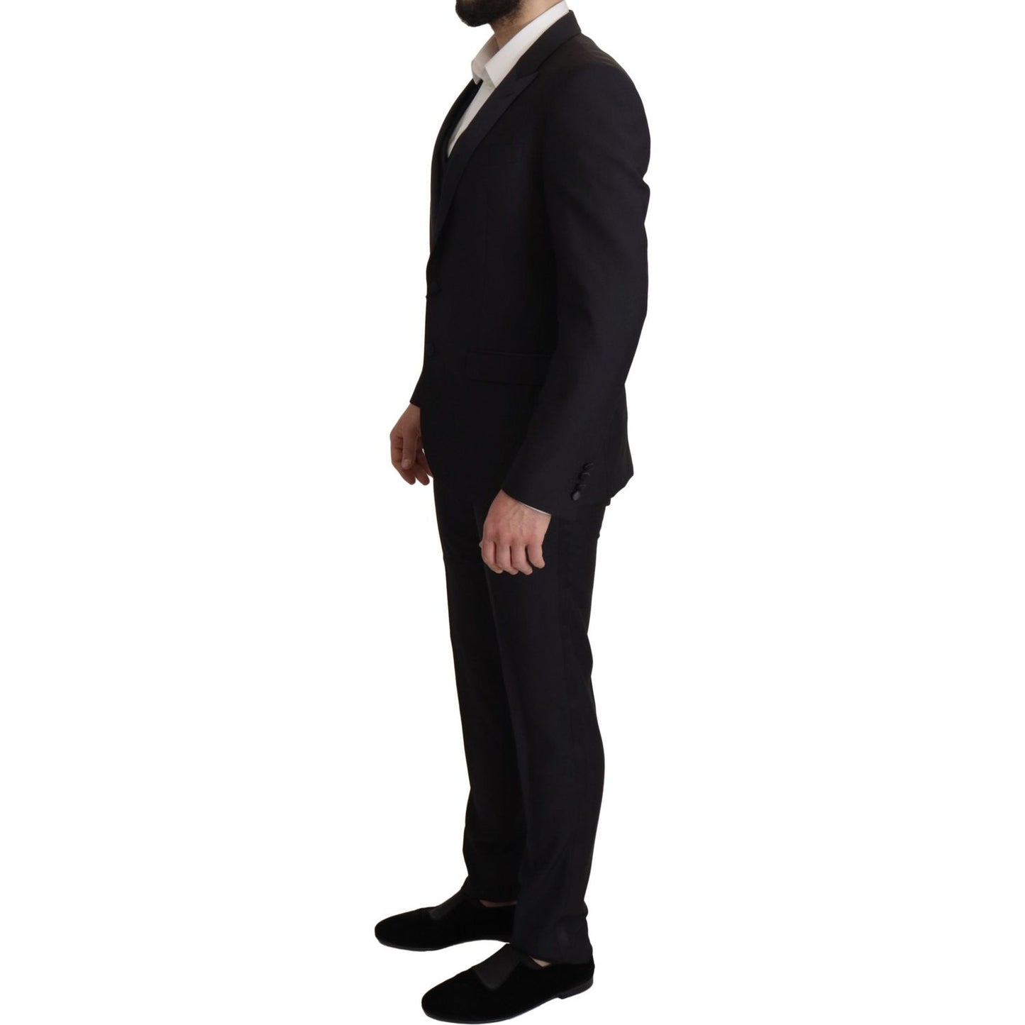 Elegant Black Three-Piece Wool Blend Suit