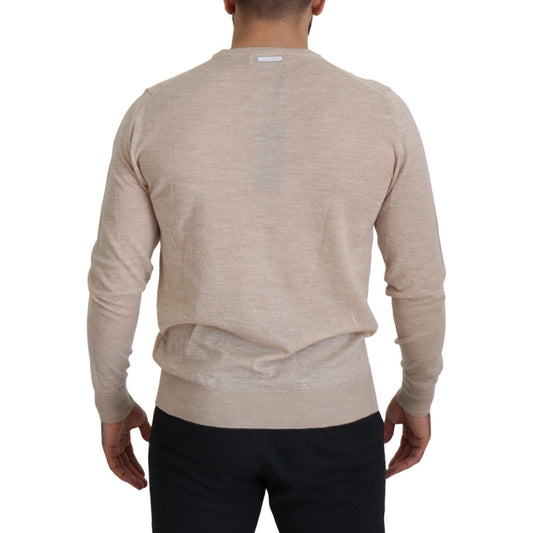 Elegant Beige Crewneck Wool Sweater