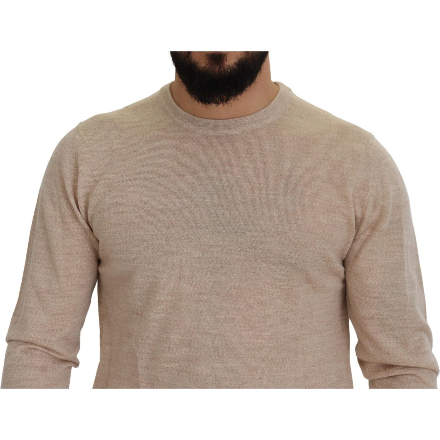 Elegant Beige Crewneck Wool Sweater