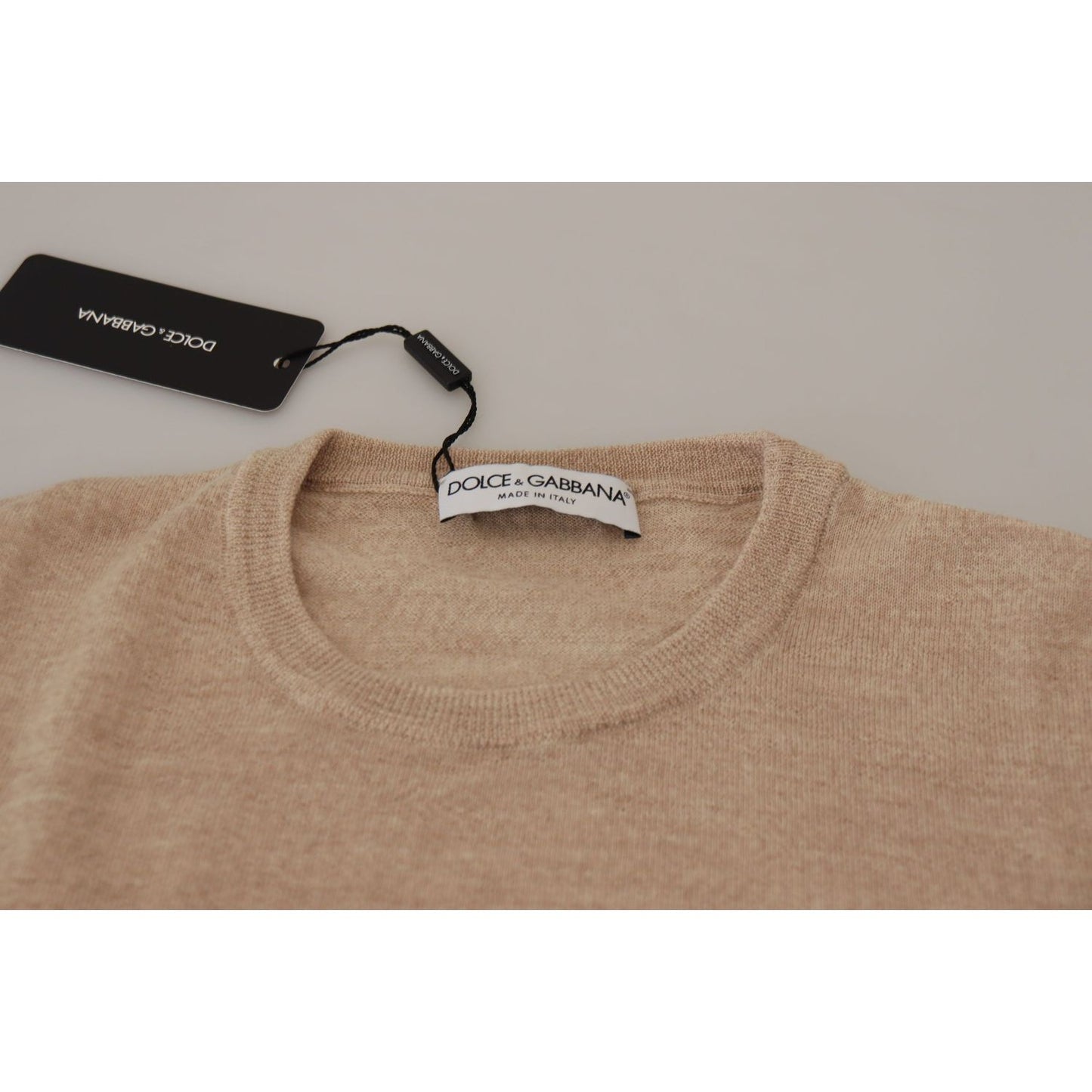 Elegant Beige Crewneck Wool Sweater