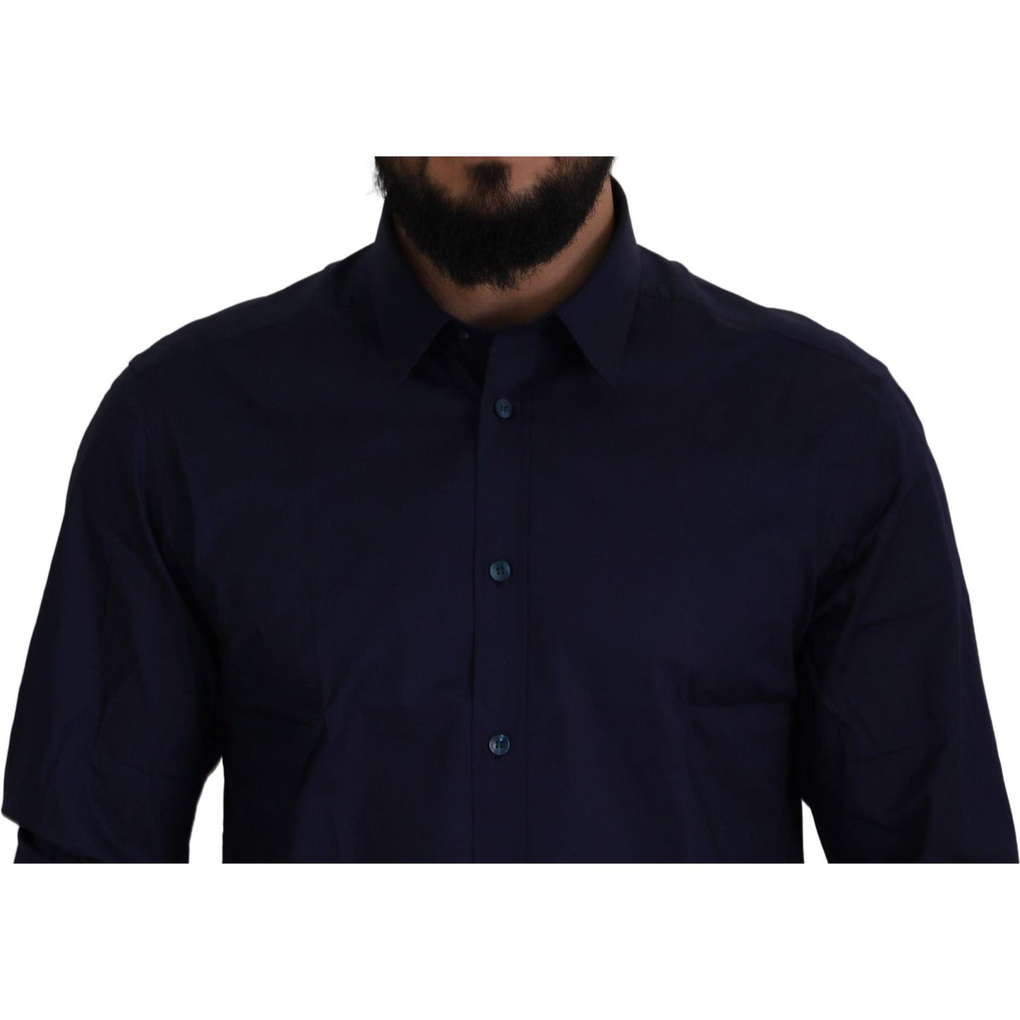 Elegant Dark Blue Cotton Blend Dress Shirt