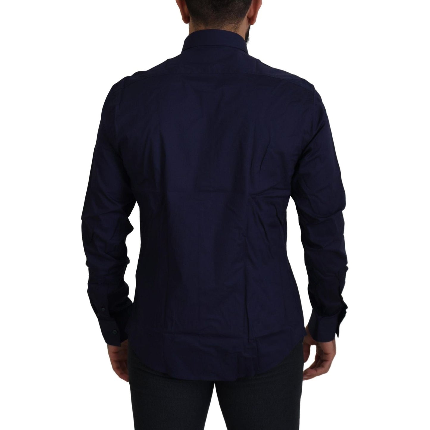 Elegant Dark Blue Cotton Blend Dress Shirt