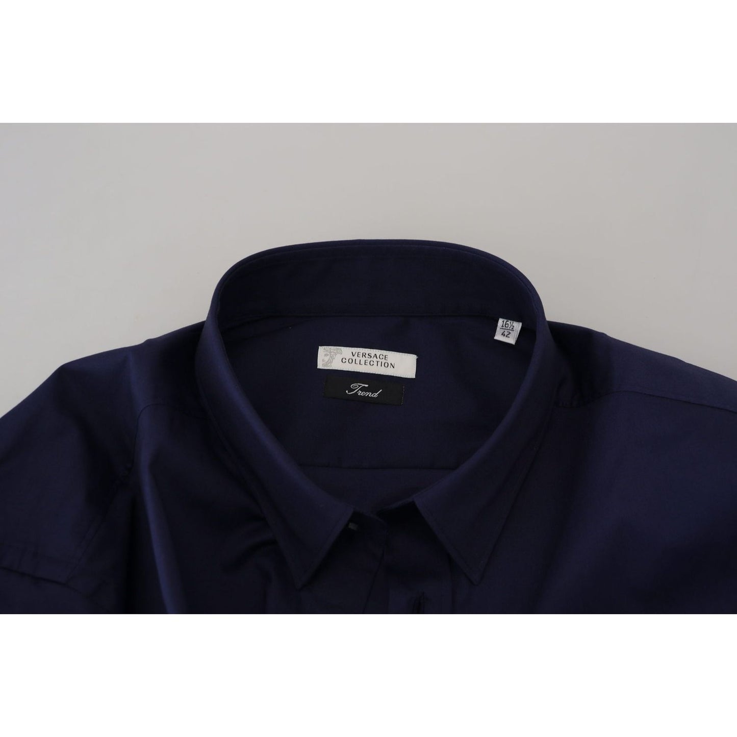 Elegant Dark Blue Cotton Blend Dress Shirt