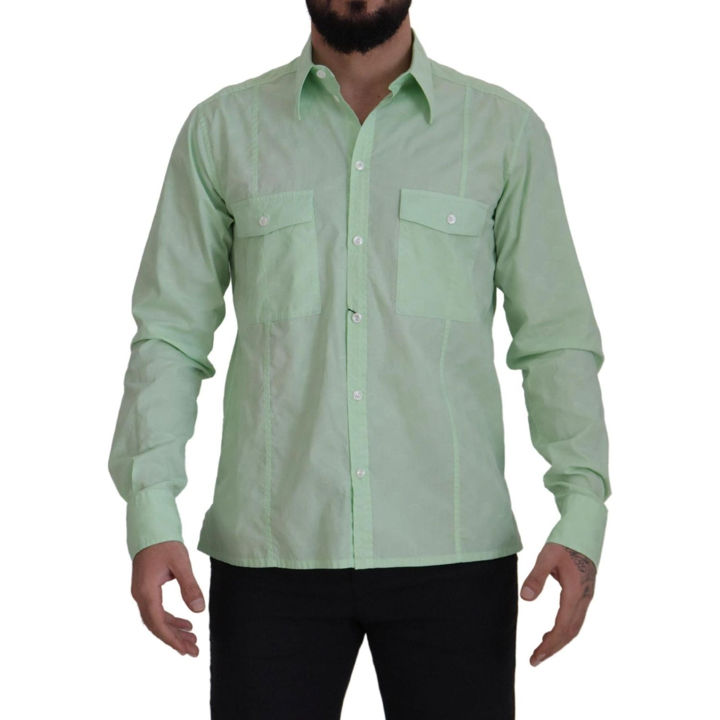 Mint Green Slim Fit Casual Button-Down Shirt